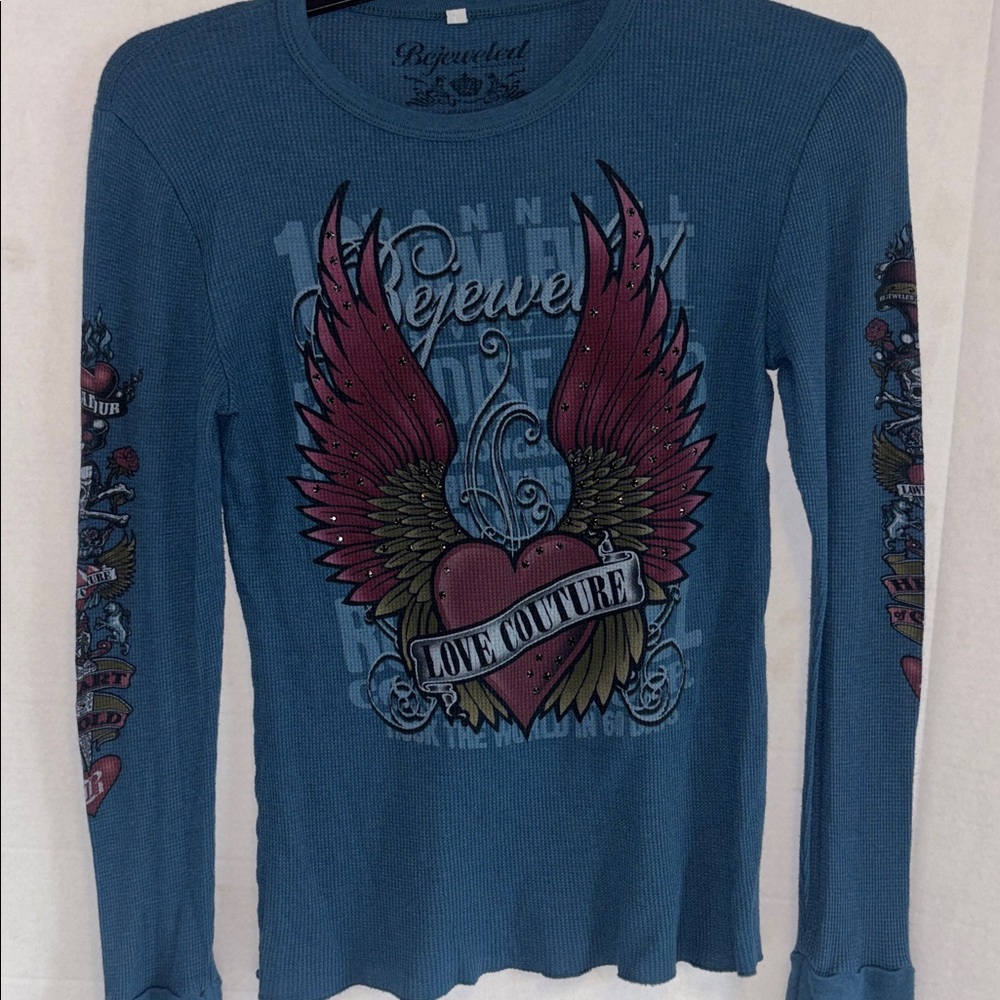 Rejuvelacéd Love Couture Long Sleeve Graphic Tee - Blue